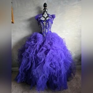 Mori Lee Madeline Gardner Prom dress /Quinceañera Purple Tulle Dress 4 Corset